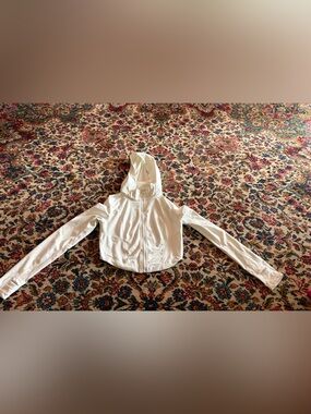 Gold Hinge Women's Cropped White Hooded Jacket Dize Small